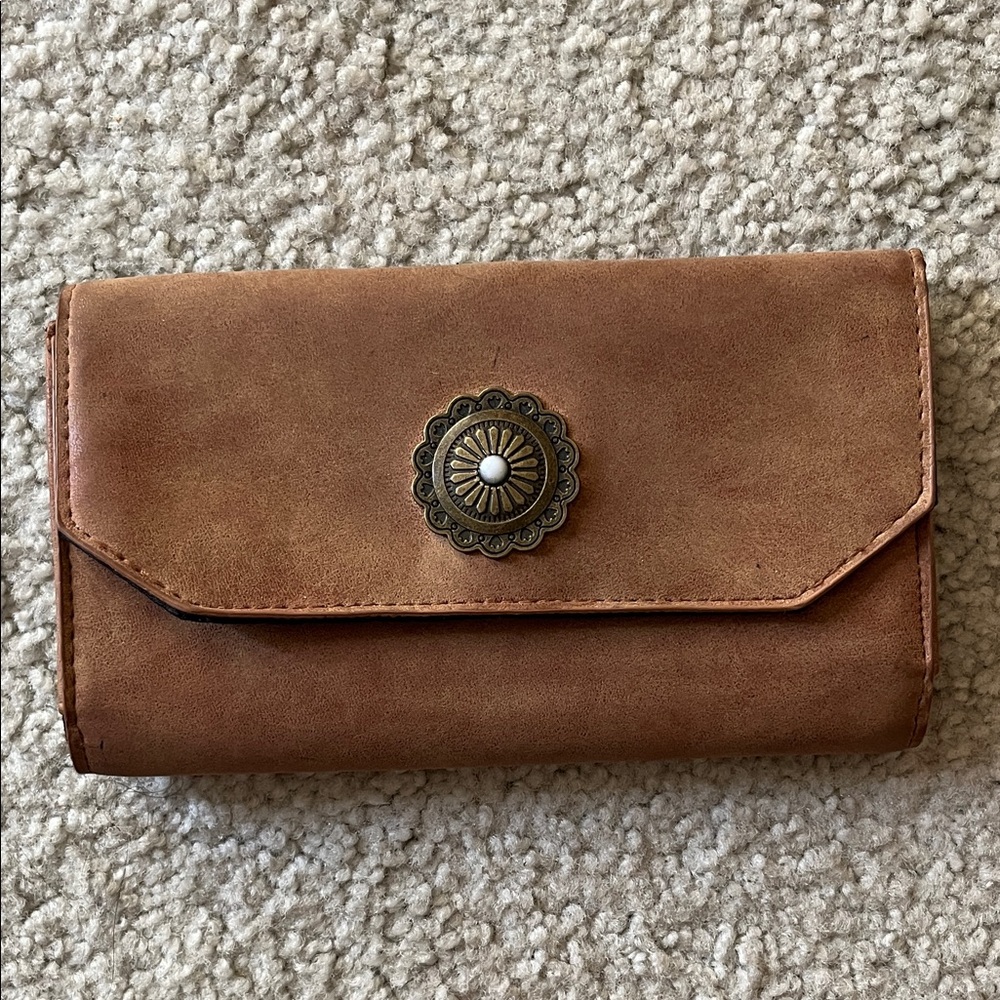 Vintage 100% Suede Elegant Tan Women's Clutch with several pockets